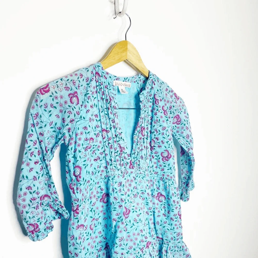 BANJANAN long sleeve floral blue dress cotton boho GIRLS 6